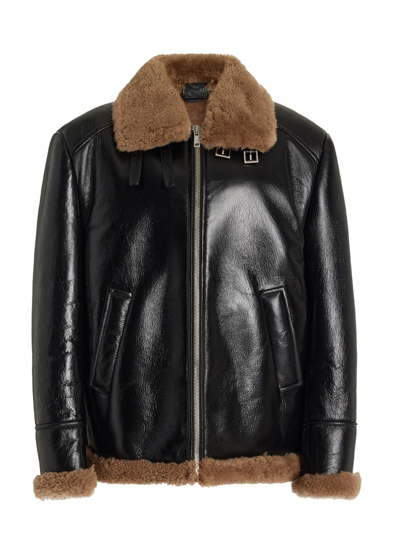 Prada - Shearling Leather Bomber Jacket - Black - IT 40 - Moda Operandi