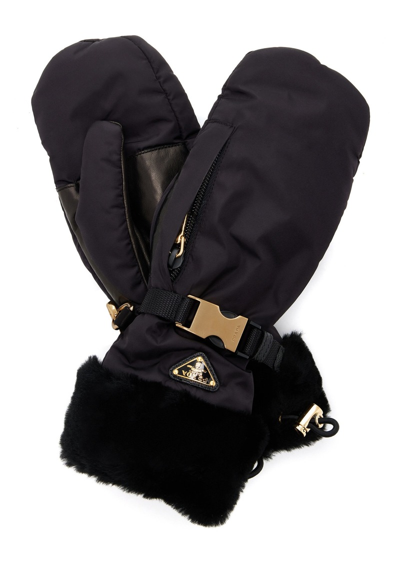 Prada - Shearling-Lined Nylon Gloves - Black - 8 - Moda Operandi