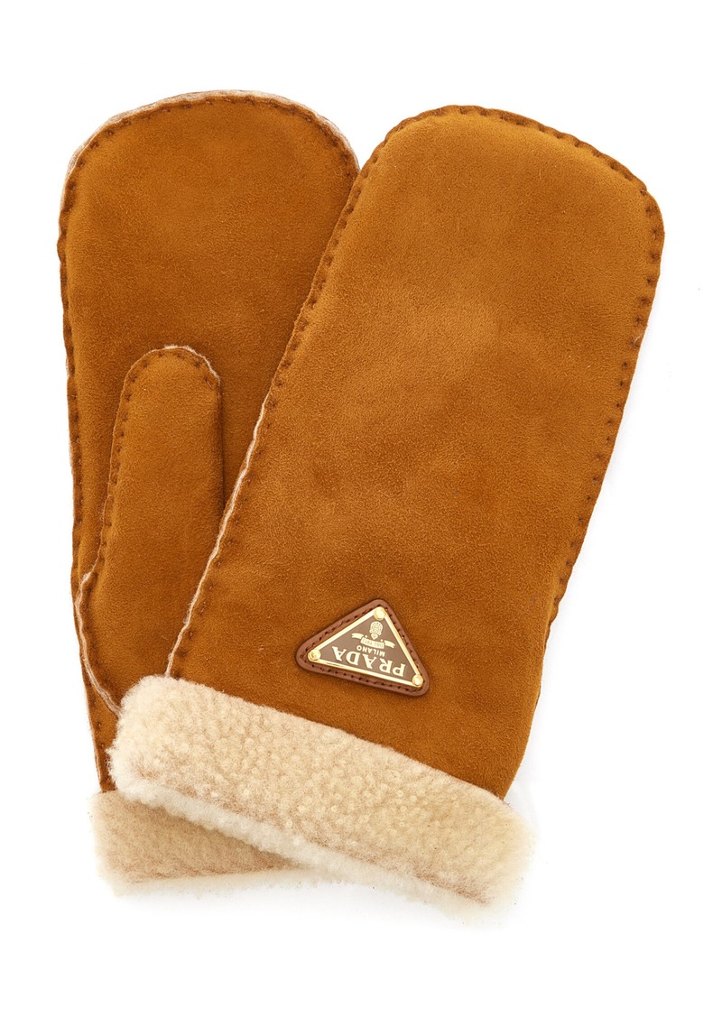 Prada - Shearling Mittens - Brown - 7 - Moda Operandi