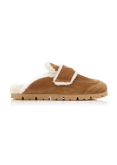 Prada - Shearling Slippers - Tan - IT 37 - Moda Operandi