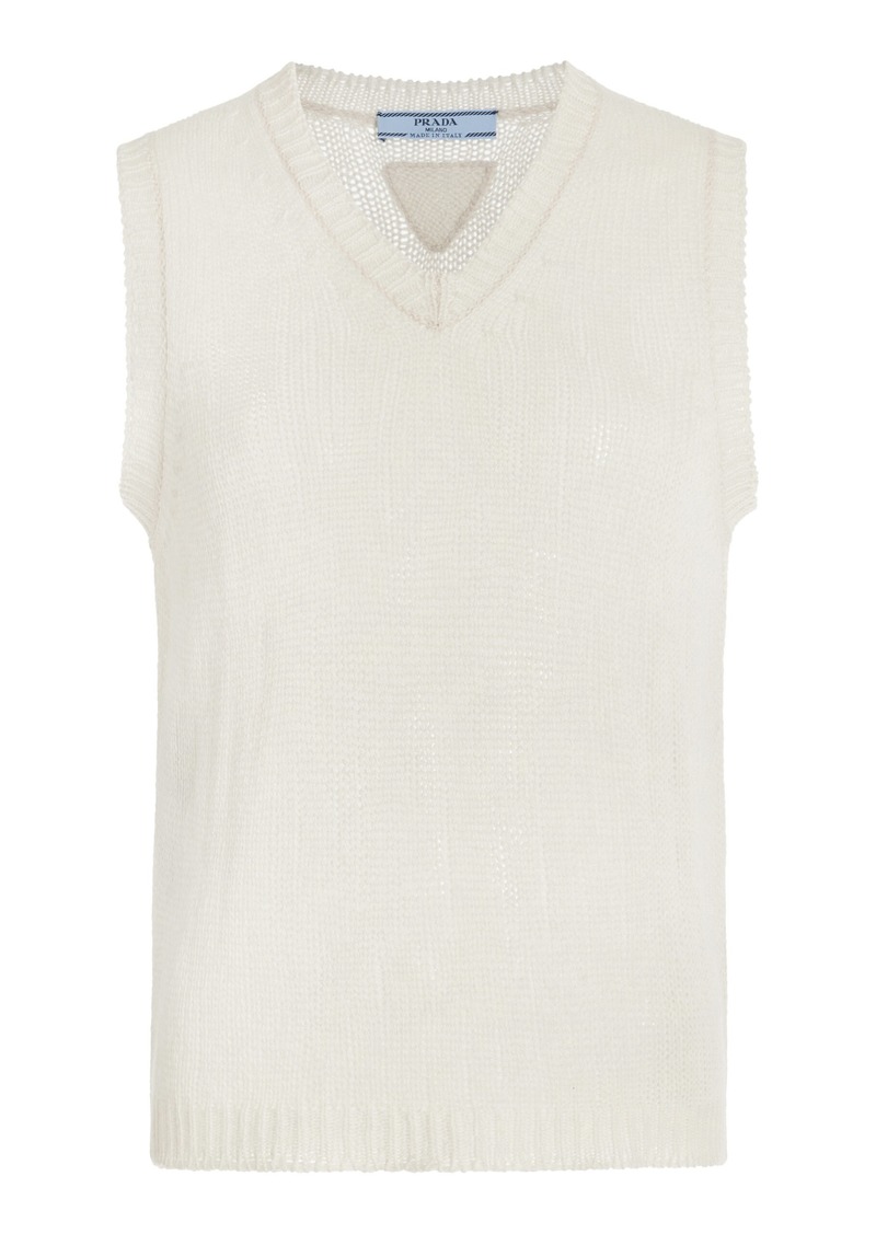 Prada - Sheer-Knit Cashmere Vest - White - IT 44 - Moda Operandi