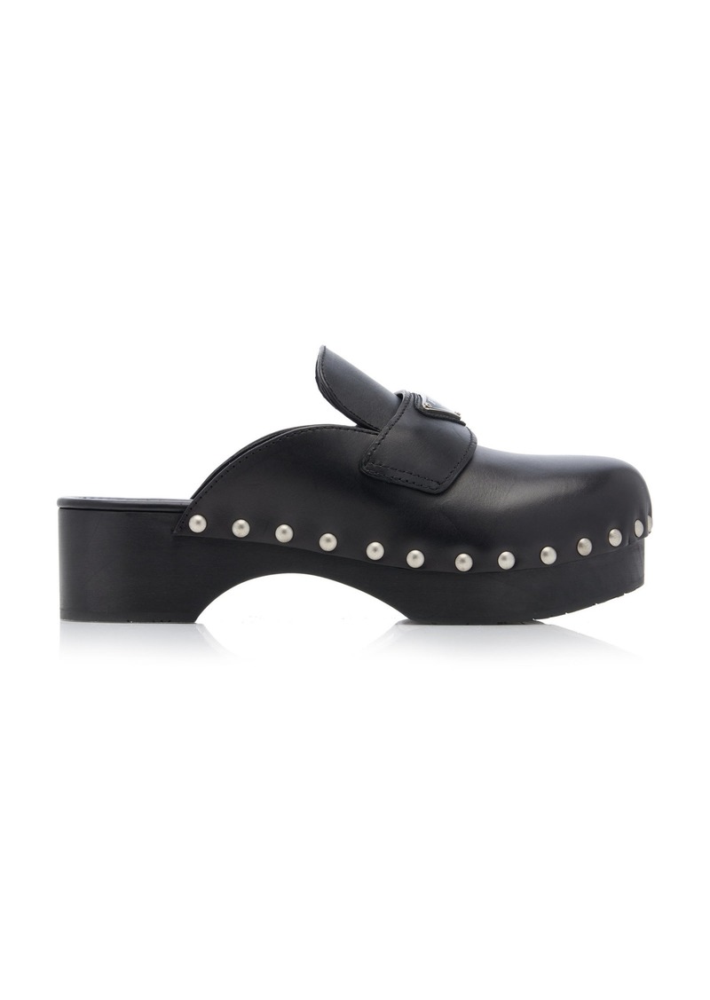 Prada - Studded Leather Clogs - Black - IT 39 - Moda Operandi