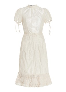 Prada - Tie-Detailed Cotton-Silk Midi Dress - Ivory - IT 42 - Moda Operandi