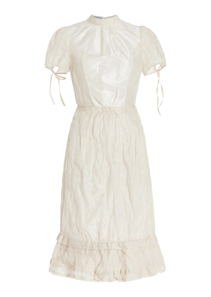 Prada - Tie-Detailed Cotton-Silk Midi Dress - Ivory - IT 36 - Moda Operandi