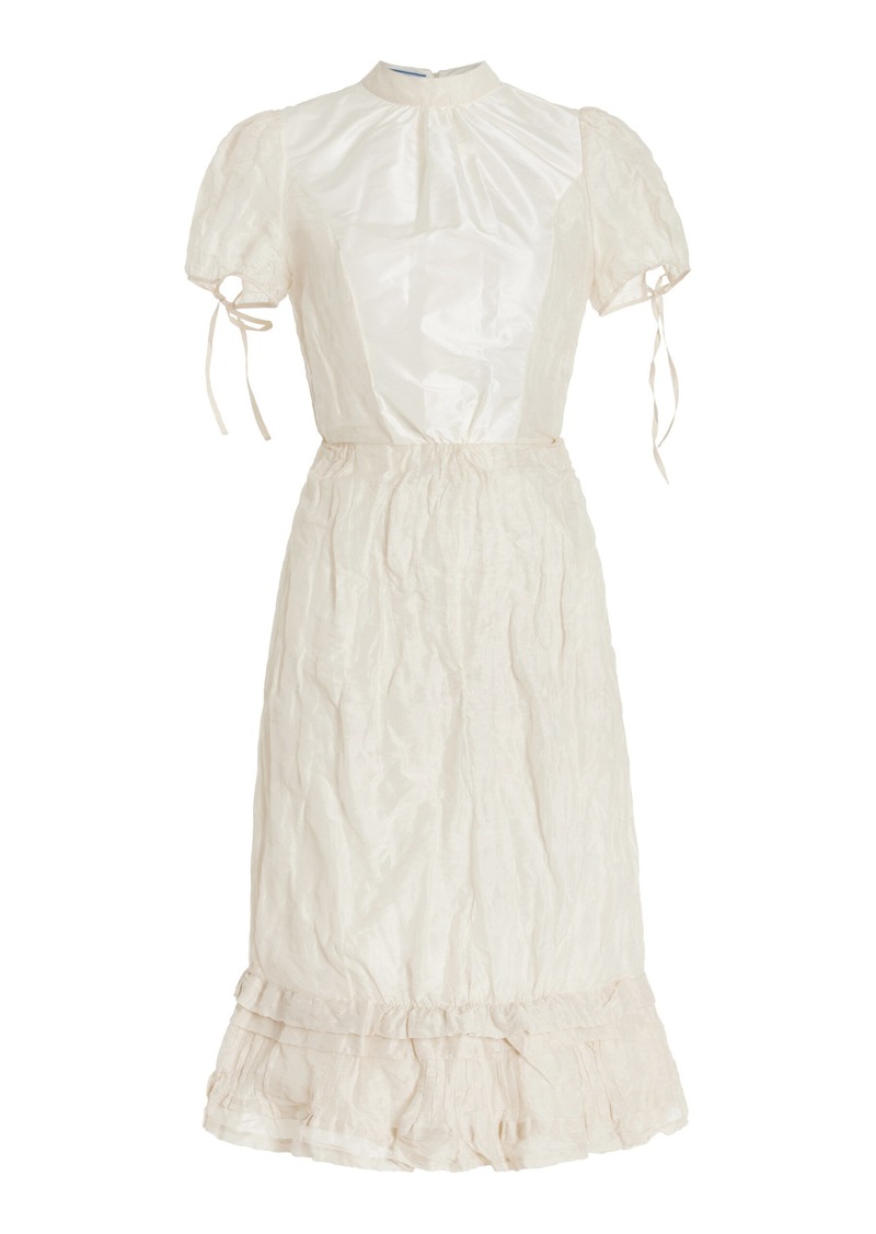Prada - Tie-Detailed Cotton-Silk Midi Dress - Ivory - IT 40 - Moda Operandi