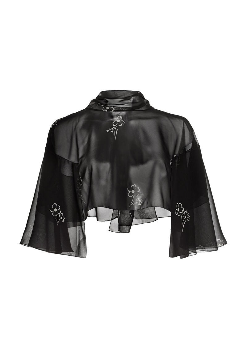 Prada - Tie-Neck Primrose-Printed Georgette Cape Top - Black - IT 38 - Moda Operandi