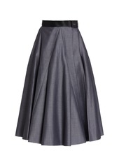 Prada - Women's Belted Mohair-Wool A-Line Midi Skirt - Grey - Moda Operandi