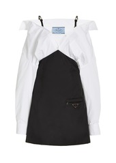 Prada - Women's Draped Cotton and Nylon Mini Dress  - Black/white - Moda Operandi