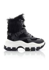 Prada - Fur-Trimmed Leather And Rubber High-Top Sneakers - Black/white - IT 40.5 - Moda Operandi