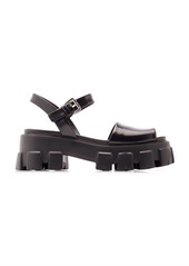 Prada - Women's Leather Platform Lug-Sole Sandals - Black - Moda Operandi