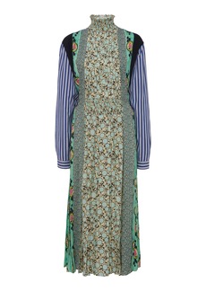 Prada - Patchwork Smocked Crepe Midi Dress - Print - IT 40 - Moda Operandi