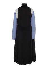 Prada - Women's Smocked Dual Fabric Midi Dress - Black - Moda Operandi