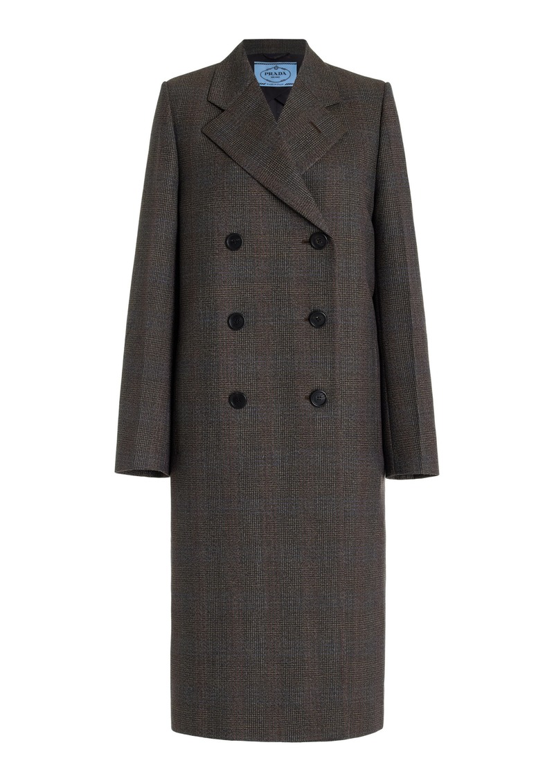 Prada - Wool Mouliné Double-Breasted Coat - Grey - IT 40 - Moda Operandi