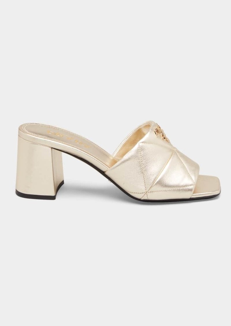 Prada Quilted Leather Block-Heel Slide Sandals