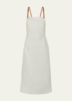 Prada Backless Leather Strap Midi Linen Dress