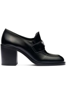 PRADA block-heel brushed-leather loafers