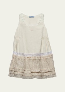Prada Bobbin Lace Tiered Ruffle Mini Linen Dress