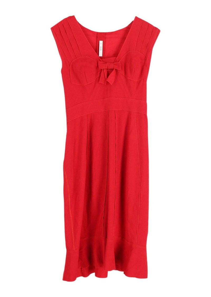 Prada Bow Detail V-neck Dress in Red Polyester