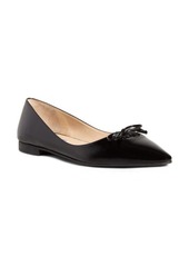 Prada Bow Logo Pointed Toe Flat in Black Saffiano at Nordstrom