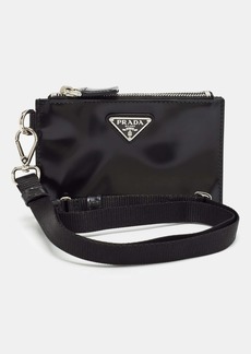 Prada Brushed Leather And Nylon Wristlet Pouch