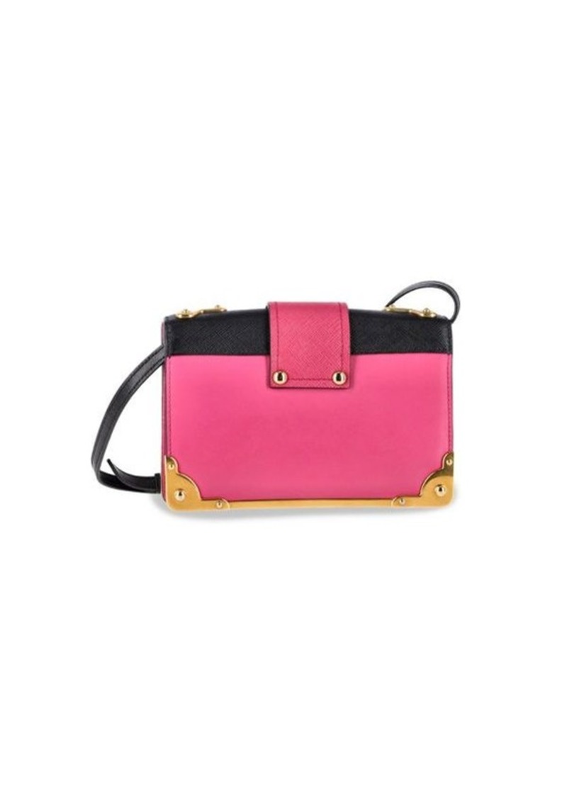 Prada Cahier Messenger Bag In Pink And Black Saffiano Leather