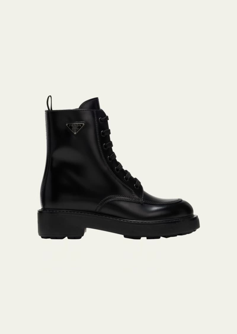 Prada Calfskin Lace-Up Ankle Boots