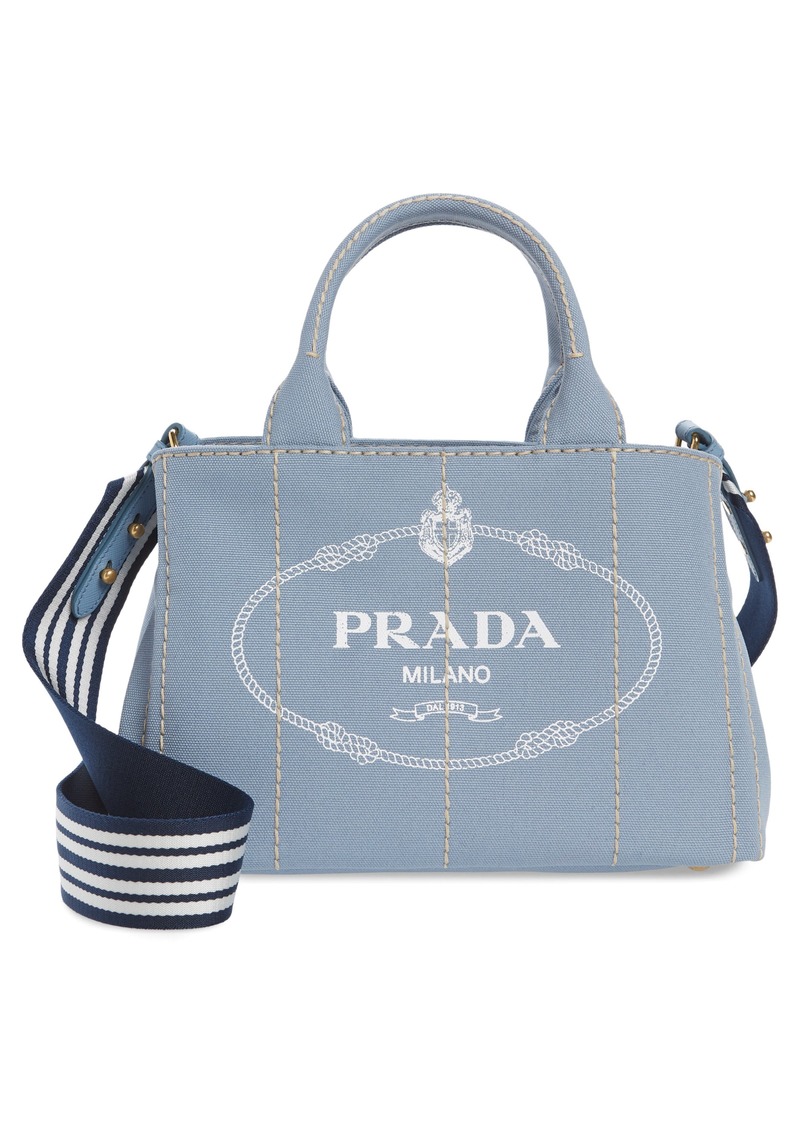 Prada Panier Logo Embossed Bucket Bag in Blue