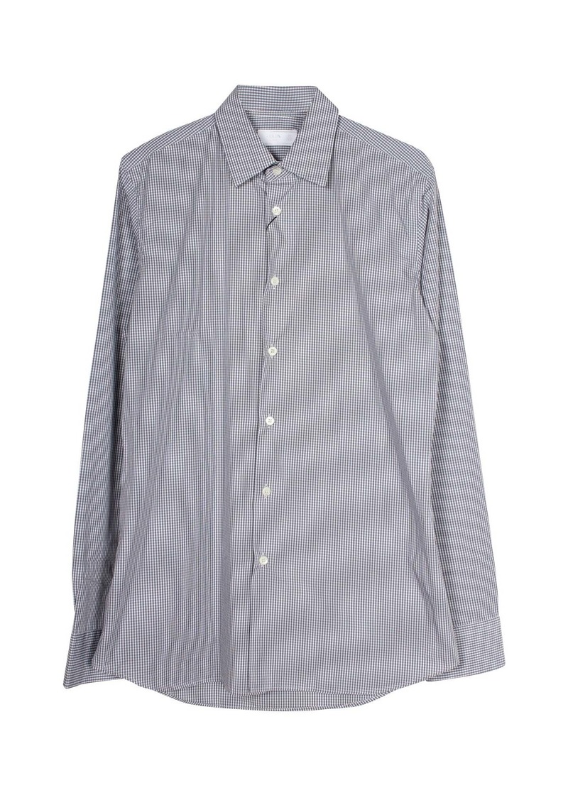 Prada Checked Button Up Long Sleeve Shirt in Grey Cotton