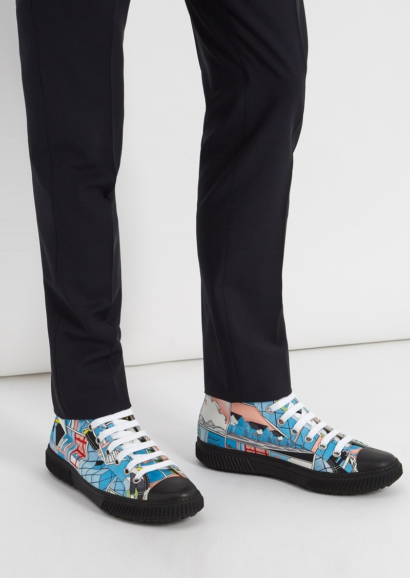 Prada Prada Comic-print high-top canvas trainers | Shoes