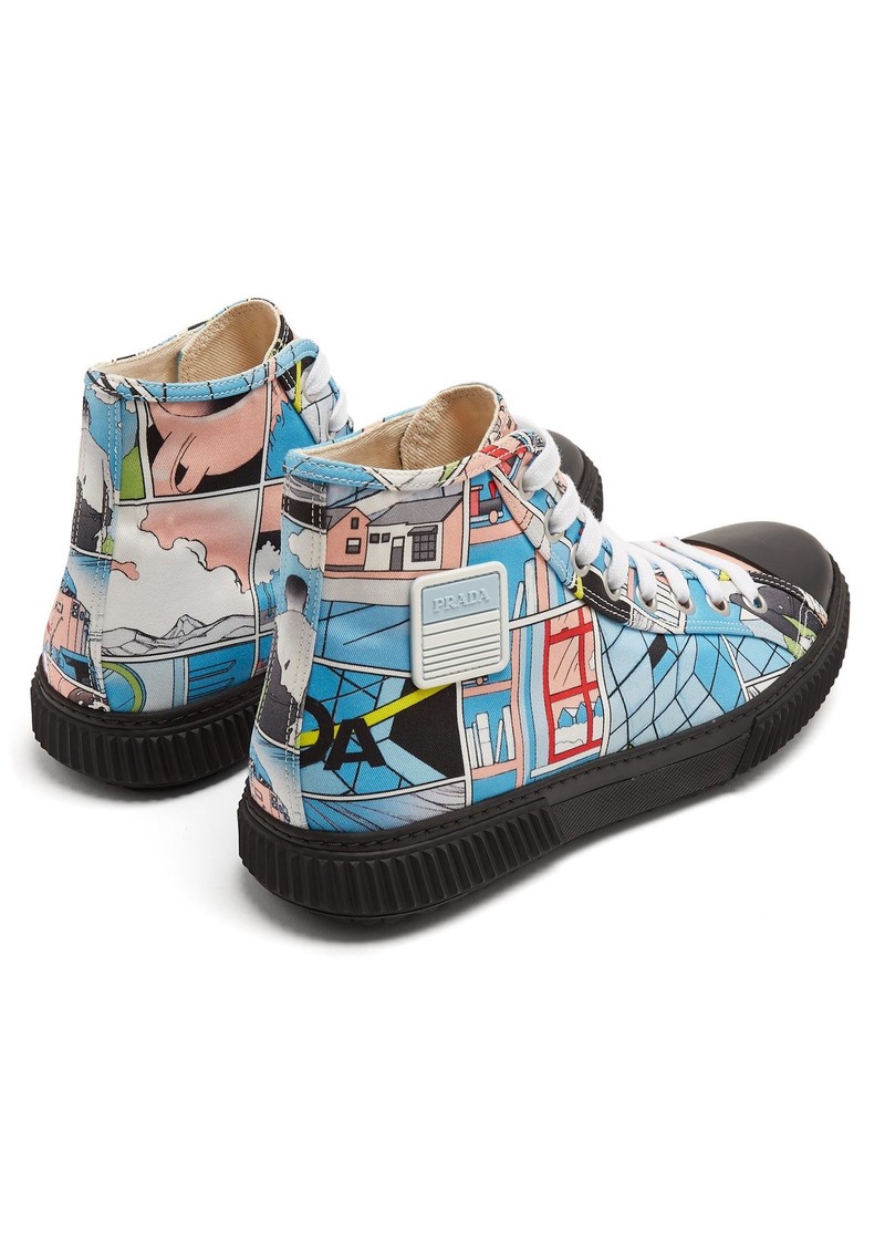 Prada Prada Comic-print high-top canvas trainers | Shoes