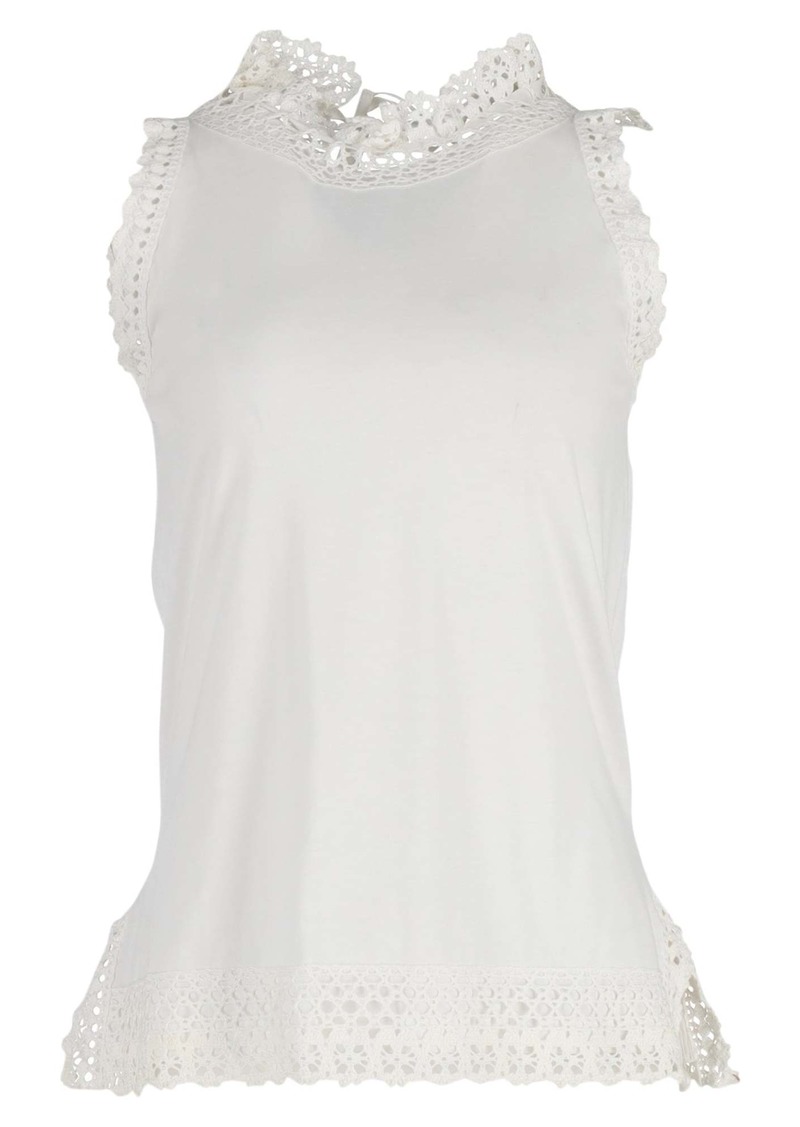 Prada Crochet-Trimmed Top in White Cotton