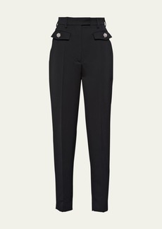 Prada Cropped Wool Cigarette Pants with Crystal Buttons