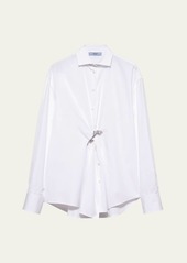 Prada Crystal Brooch Poplin Button Down Top