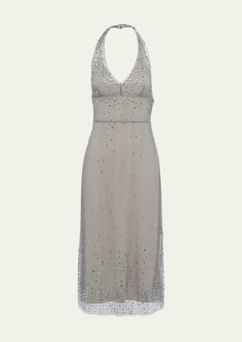 Prada Crystal Halter Tulle Midi Dress