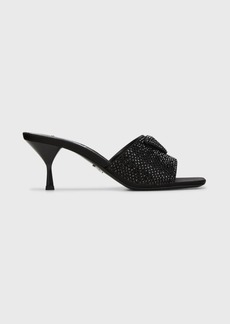 Prada Crystal Logo Kitten-Heel Slide Sandals