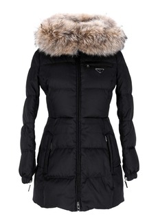 Prada Down Jacket with Fur Hood in Black Nylon