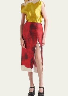 Prada Dyed Silk Midi Skirt with Slit