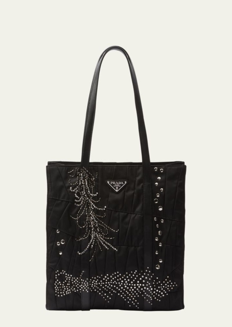 Prada Medium Embellished Quilted Nylon Tote Bag