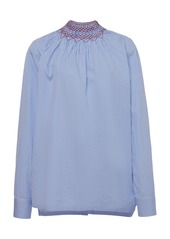 Prada Embroidered Smocked Cotton-Poplin Shirt