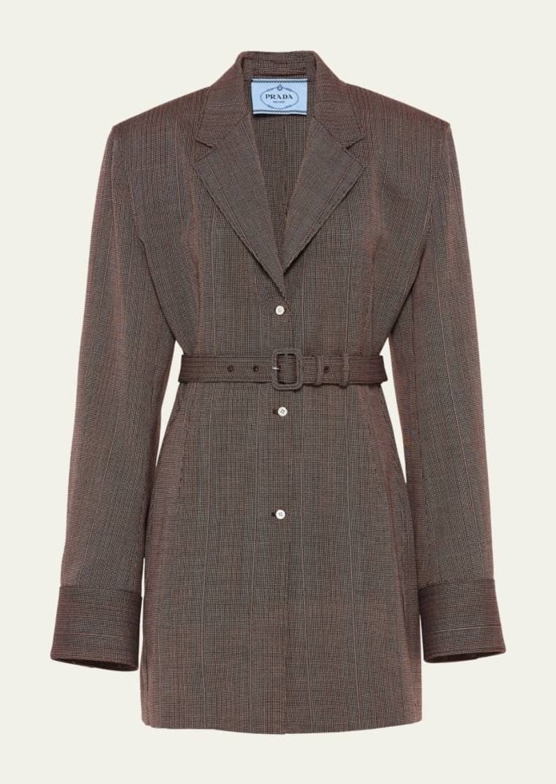 Prada Extra Long-Sleeve Belted Wool Jacket