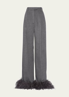 Prada Feather-Cuff Cashmere Pants  Gray