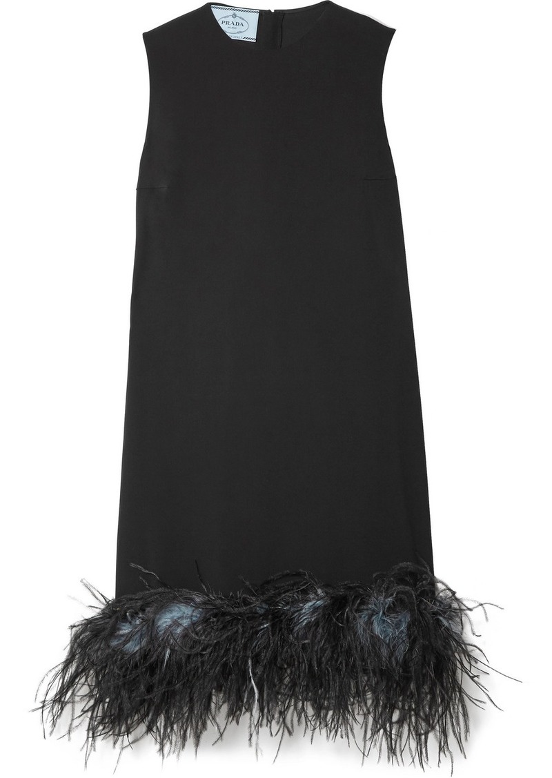 Prada Feather-trimmed Crepe De Chine Dress | Dresses