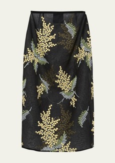Prada Floral-Embroidered Organza Midi Skirt