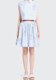 Prada Flower-Motif Poplin Skirt