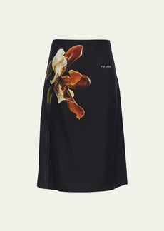 Prada Flower Twill Midi Skirt
