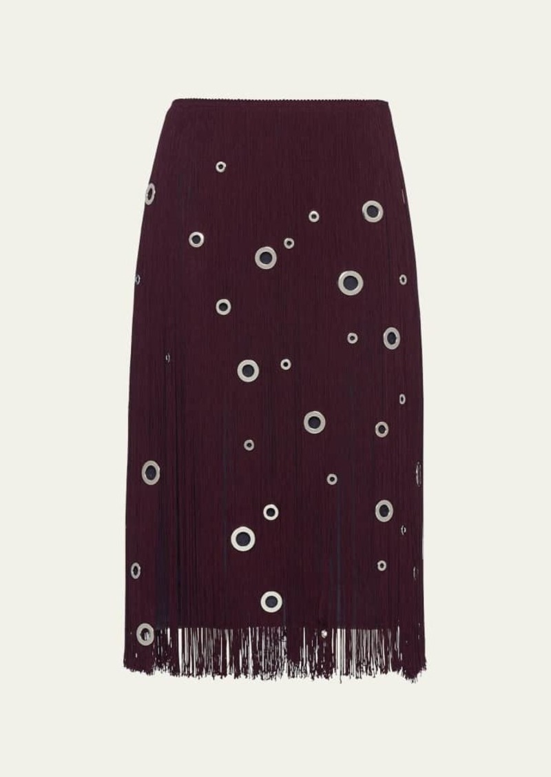 Prada Fringe Grommet Midi Skirt