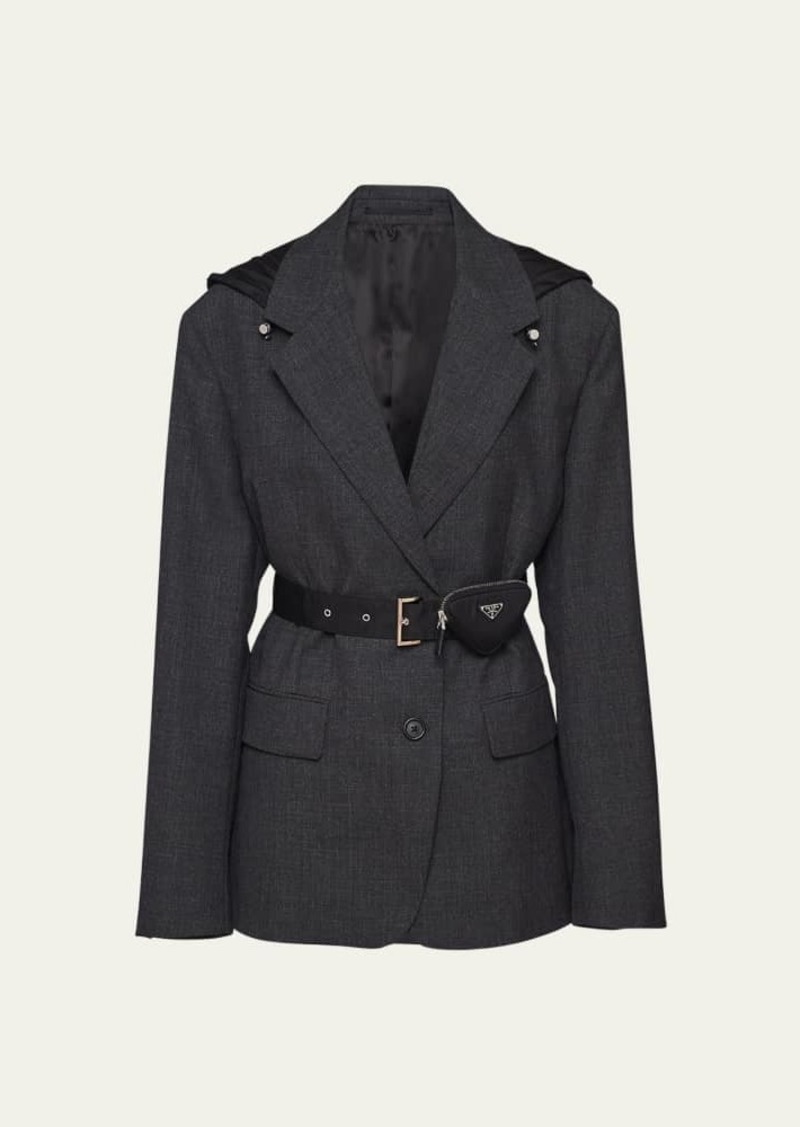 Prada Hooded Gabardine Jacket with Re-Nylon Belt