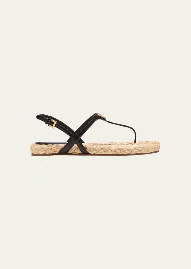 Prada Leather Thong Slingback Espadrille Sandals