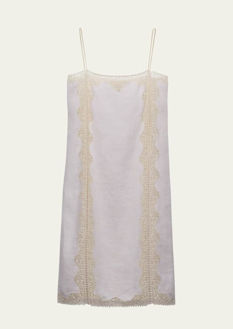 Prada Linen Midi Dress with Lace Embroidery