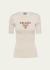 Prada Logo-Intarsia Rib Silk Sweater